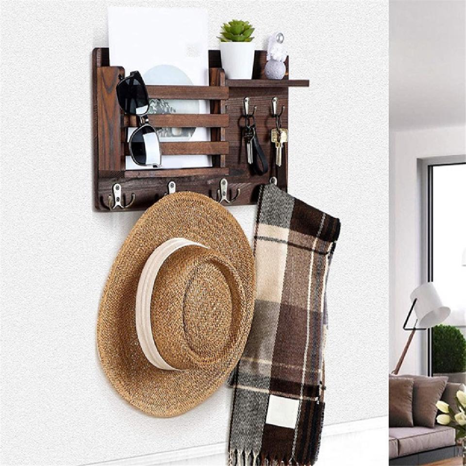 Rustic Pine Key & Mail Shelf