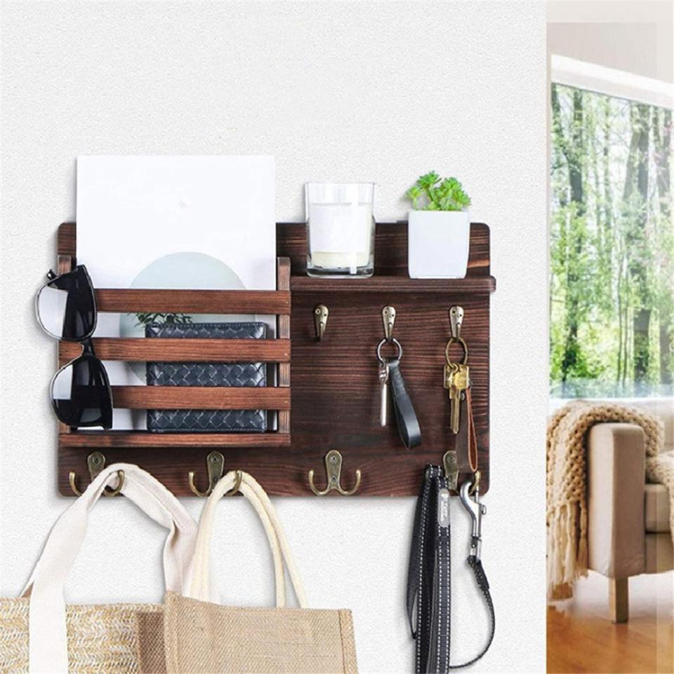 Rustic Pine Key & Mail Shelf