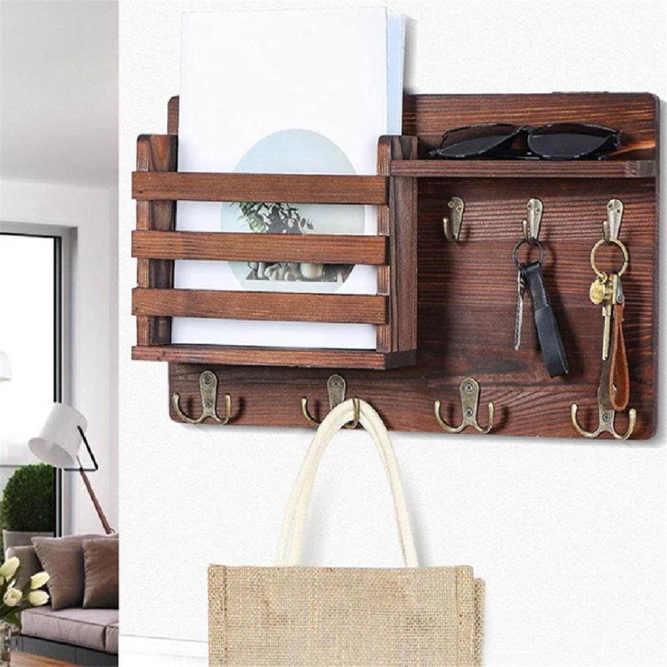 Rustic Pine Key & Mail Shelf